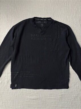 Projek Raw Dark Black Grunge Ribbed Long Sleeve Henley Shirt
